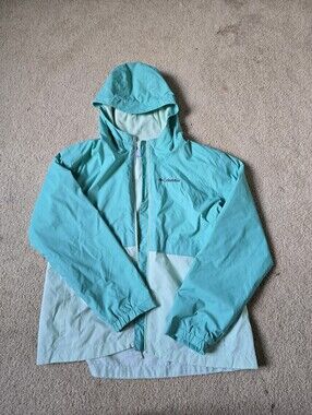 Columbia Girls' Two-Tone Teal Hooded Raincoat